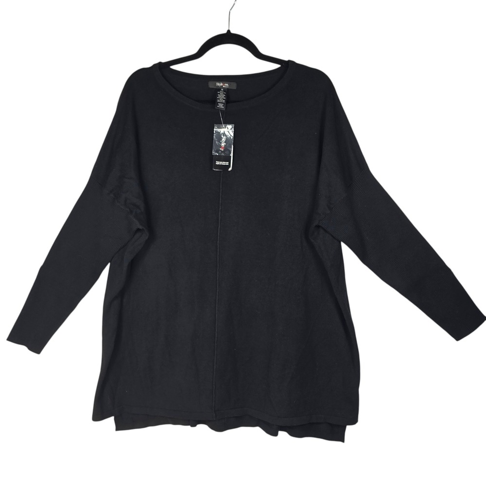 Style & Co Black Tunic Sweater Women 1X Cotton Blend Long Sleeve Pullover NWT